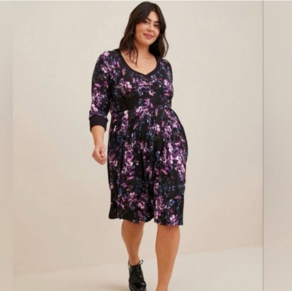 Torrid Black and Purple Floral Midi Dress